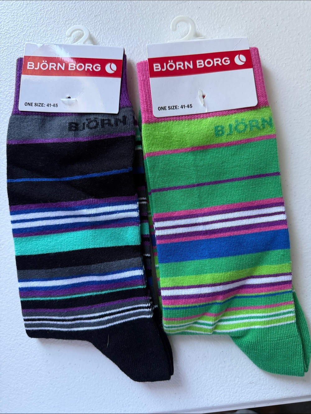 Björn Borg Two-Pack Striped Crew Socks - Black & Green with Multicolor Accents